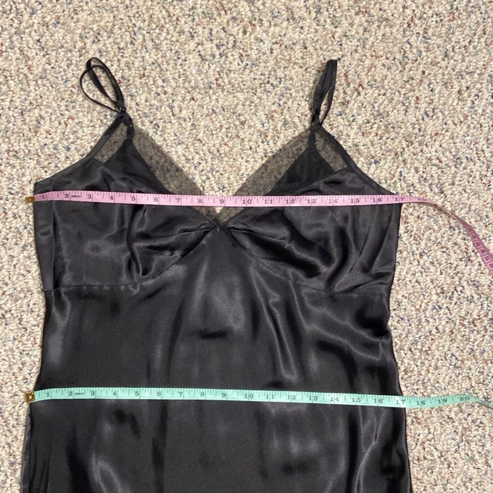Cabernet Slip Dress Black Satin Mesh 90s 30s Style Bias Cut Pin Up Black Sz S - Picture 11 of 11